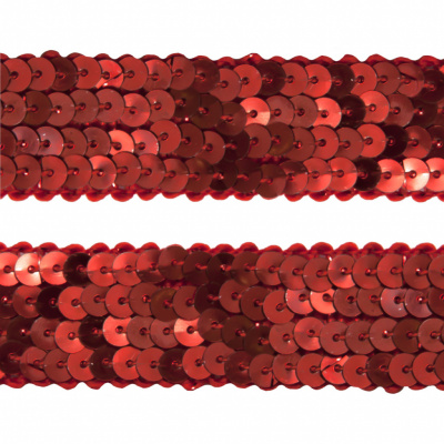 Тесьма с пайетками 3, шир. 20 мм/уп. 25+/-1 м, цвет красный - купить в Грозном. Цена: 778.19 руб.