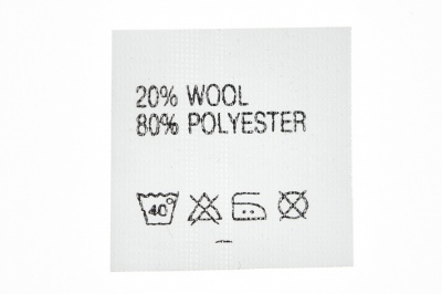 Состав и уход 20% wool 80% poliester - купить в Грозном. Цена: 64.21 руб.