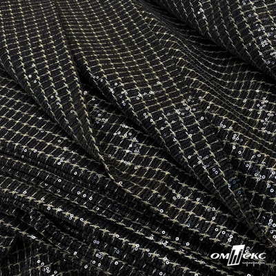 Ткань костюмная с пайетками, 100%полиэстр, 460+/-10 гр/м2, 150см #309 - цв. чёрный - купить в Грозном. Цена 1 203.93 руб.