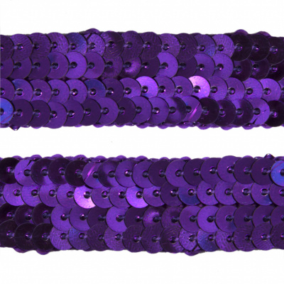 Тесьма с пайетками 12, шир. 20 мм/уп. 25+/-1 м, цвет фиолет - купить в Грозном. Цена: 778.19 руб.