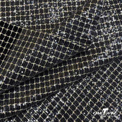 Ткань костюмная с пайетками, 100%полиэстр, 460+/-10 гр/м2, 150см #309 - цв. чёрный - купить в Грозном. Цена 1 203.93 руб.