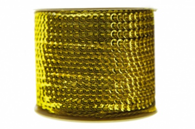 Пайетки "ОмТекс" на нитях, SILVER-BASE, 6 мм С / упак.73+/-1м, цв. 7 - св.золото - купить в Грозном. Цена: 468.37 руб.