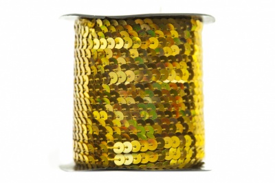 Пайетки "ОмТекс" на нитях, SILVER SHINING, 6 мм F / упак.91+/-1м, цв. 48 - золото - купить в Грозном. Цена: 356.19 руб.